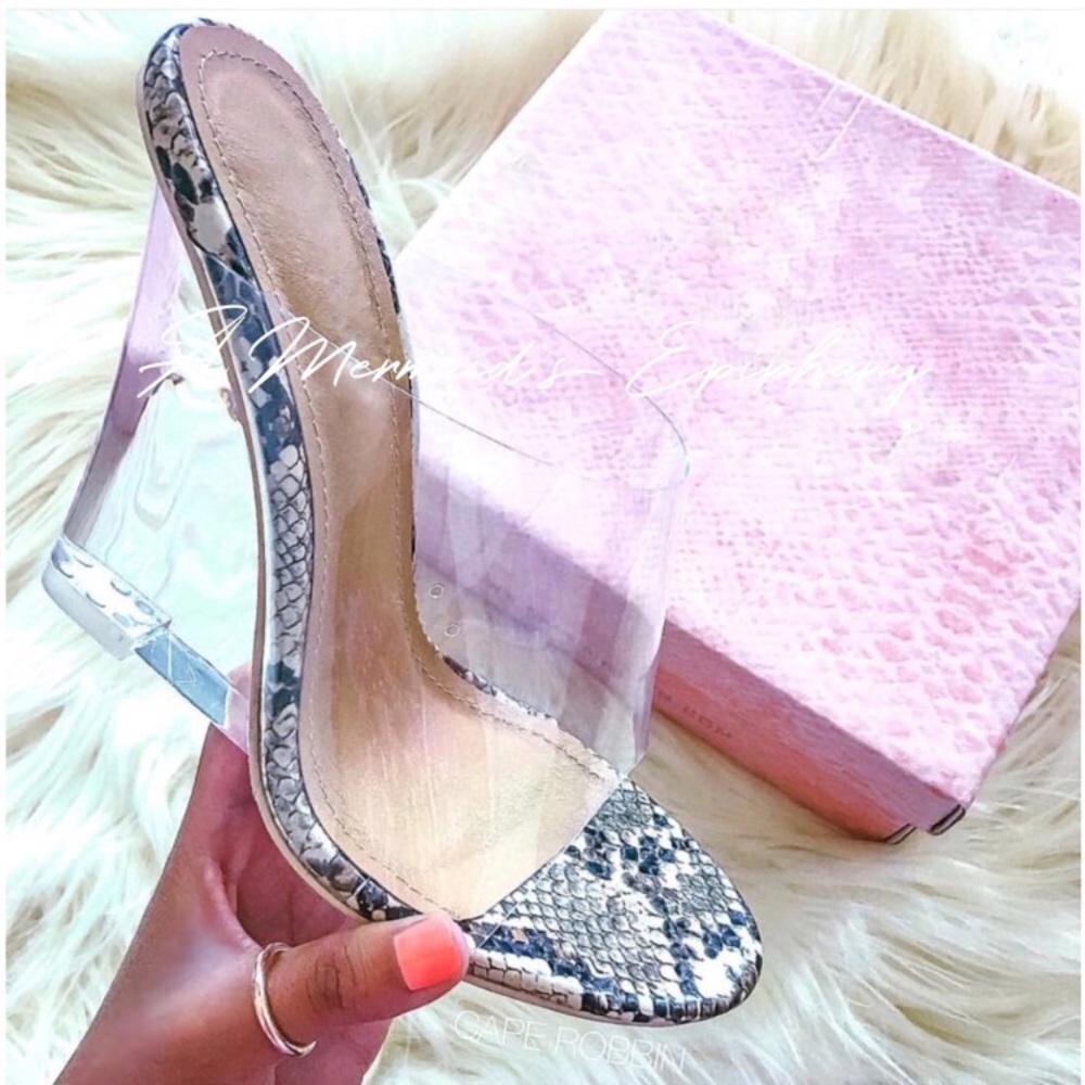 Perspex Wedge Mules | Snake - Picture 2 of 5